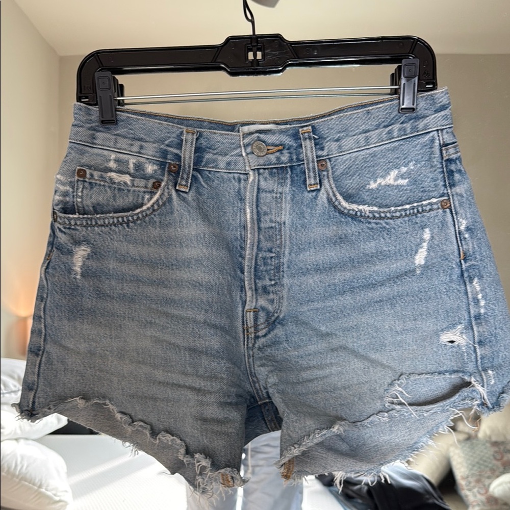 Agolde Blue Distressed Jean Shorts
